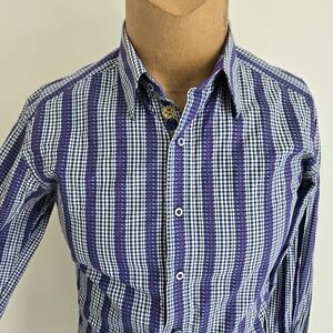 Robert Graham Purple and White Stripe Check Button-Down Shirt